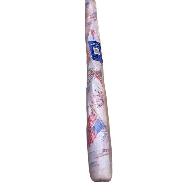 Vintage Amscan Fireworks Flags Plastic Tableroll Tablecloth New - Picture 5 of 10